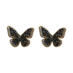 Black rhinestone setting butterfly ear studs