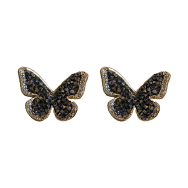 Black rhinestone setting butterfly ear studs