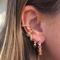 Rainbow color cz unique real gold plated huggie earrings