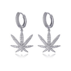 Hip hop zircon maple leaf earrings
