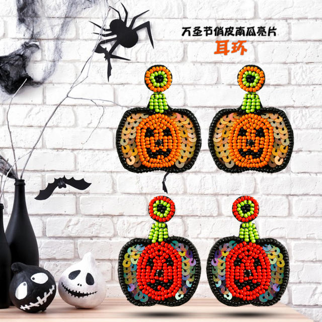 Handmade beaded pumkin earrings