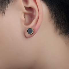 Enamel round vintage black earrings