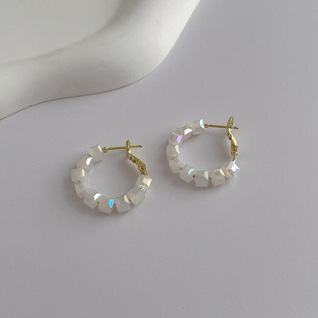 Vintage black white crystal beads small hoop earrings