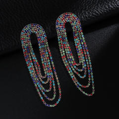 Rhinestone pave setting tassel long earrings