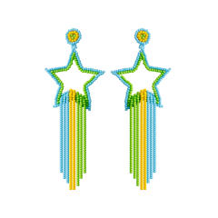 Handmade color beaded tassel star dangle earrings