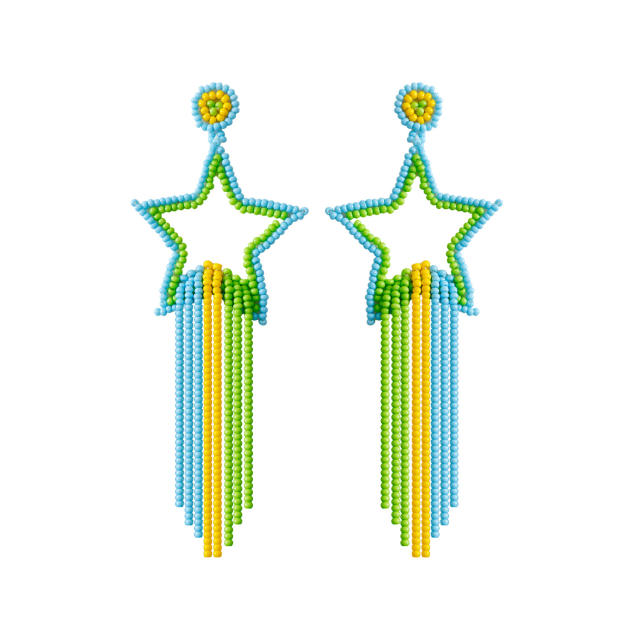 Handmade color beaded tassel star dangle earrings
