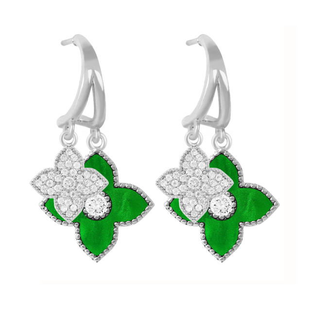 Korean fashion rhinestone color clover earrings