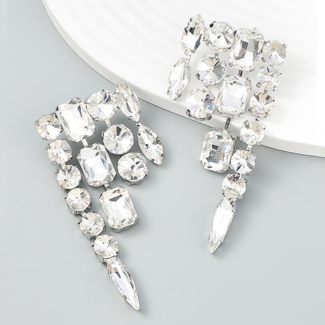 Geometric design statement rhinestone earrings