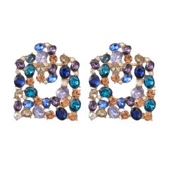 Colored rhinestone square shape ear studs