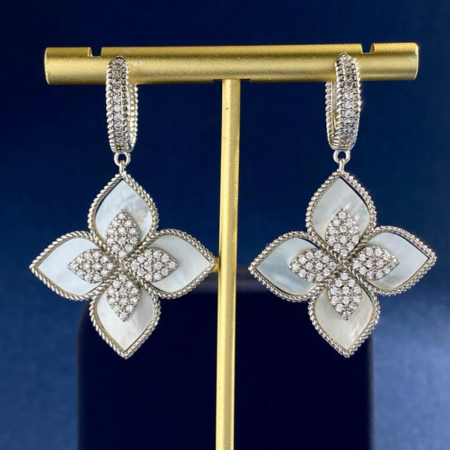Classic rhinestone clover colorful dangle earrings