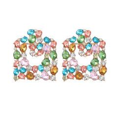 Colored rhinestone square shape ear studs
