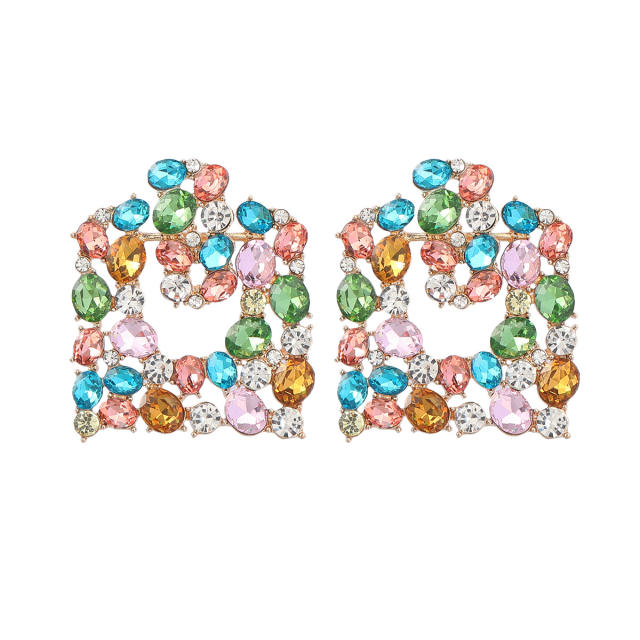 Colored rhinestone square shape ear studs