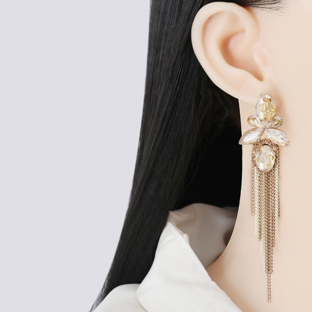 Boho champagne crystal tassel earrings