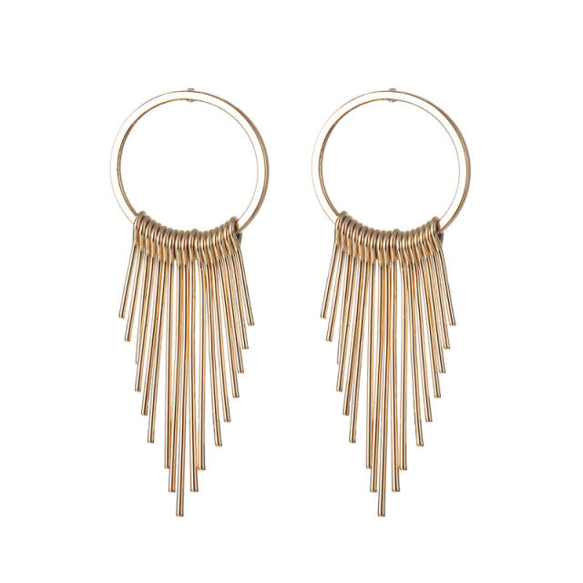 Chain tassel geometric ring earrings