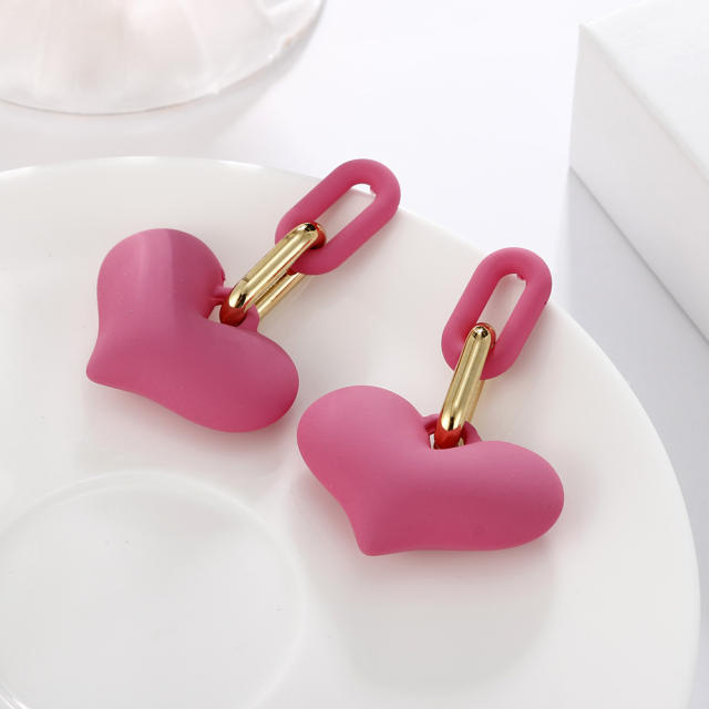 Korean fashion candy color heart heart dangle earrings