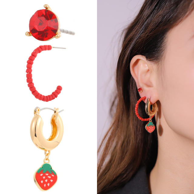 Cute fruit color seed beads earrings set 3pcs