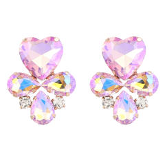 Delicate color glass crystal heart ear studs