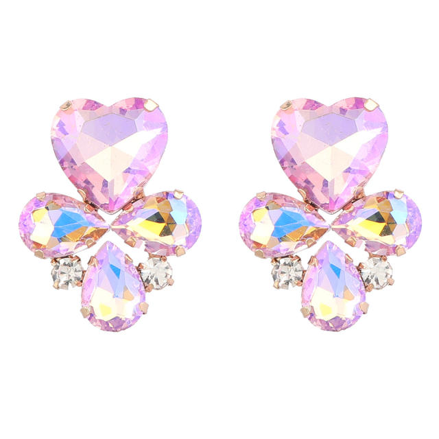 Delicate color glass crystal heart ear studs