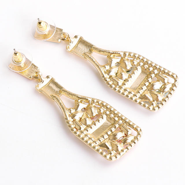 Champagne wine bottle full of rhinestone dangle earrings