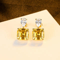 S925 sterling silver luxury Topaz square earrings