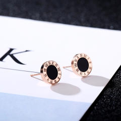 classic black color round shape stainless steel ear studs