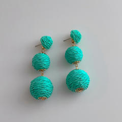 Boho handmade coloful straw ball holiday earrings