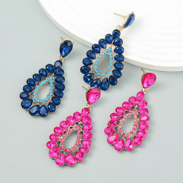 Color glass crystal statement drop earrings