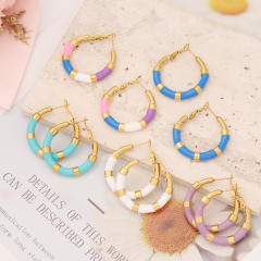 Color enamel stainless steel bamboo hoop earrings