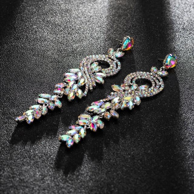 Luxury glass crystal rhinestone pave setting bridal earrings