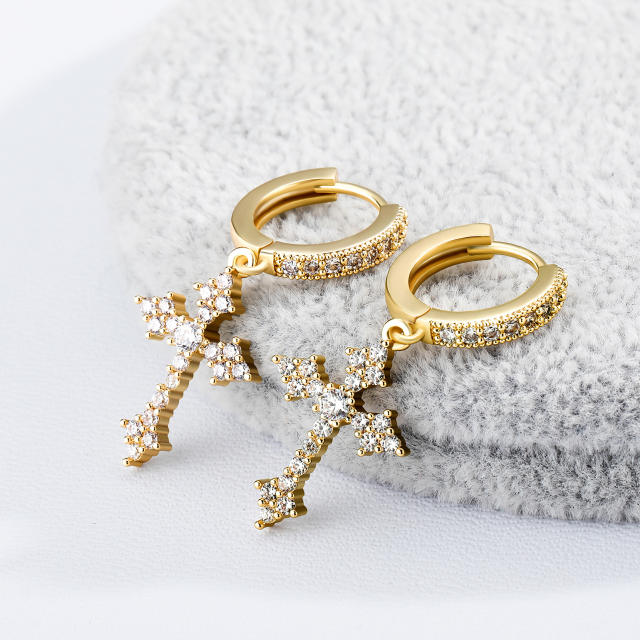 Hip hop zircon cross pendant earrings