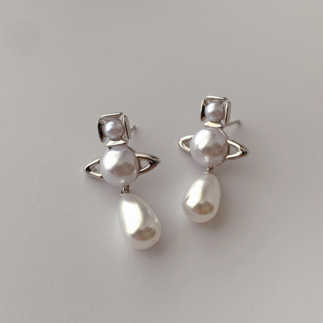 925 sterling silver needle geometric pearl earrings