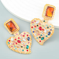 INS popular rhinestone setting heart earrings