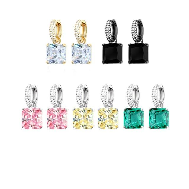 Elegant square cubic zircon huggie earrings