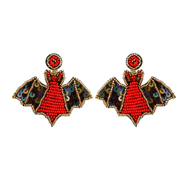 Punk design handmade beaded bat earrings