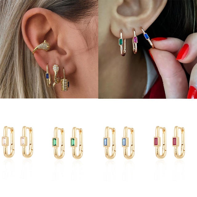 Unique U shape real gold plated color cz huggie earrings