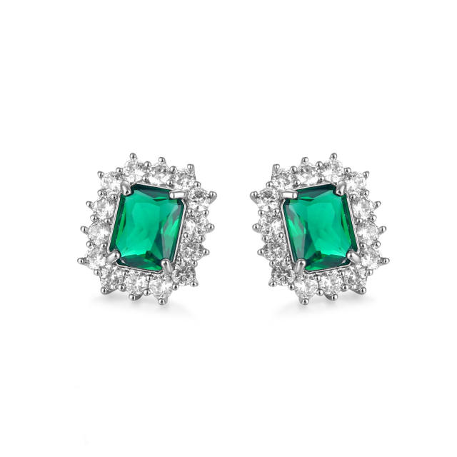 Emerald cut diamond colored ear studs