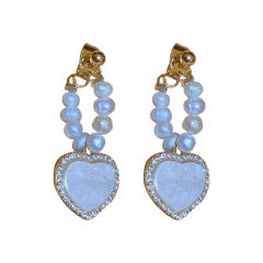 Water pearl beads heart earrings