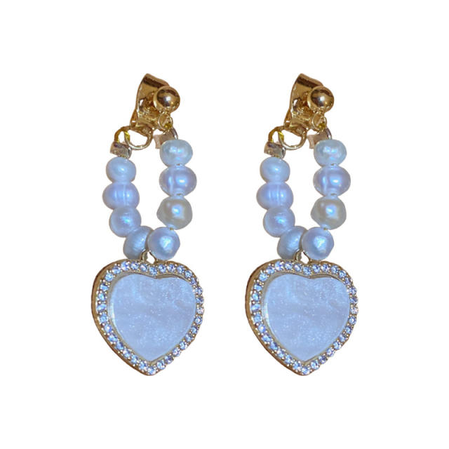 Water pearl beads heart earrings