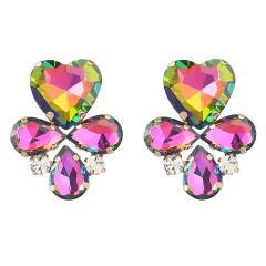 Delicate color glass crystal heart ear studs
