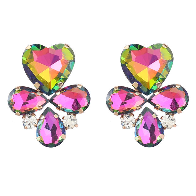 Delicate color glass crystal heart ear studs