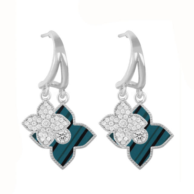 Korean fashion rhinestone color clover earrings