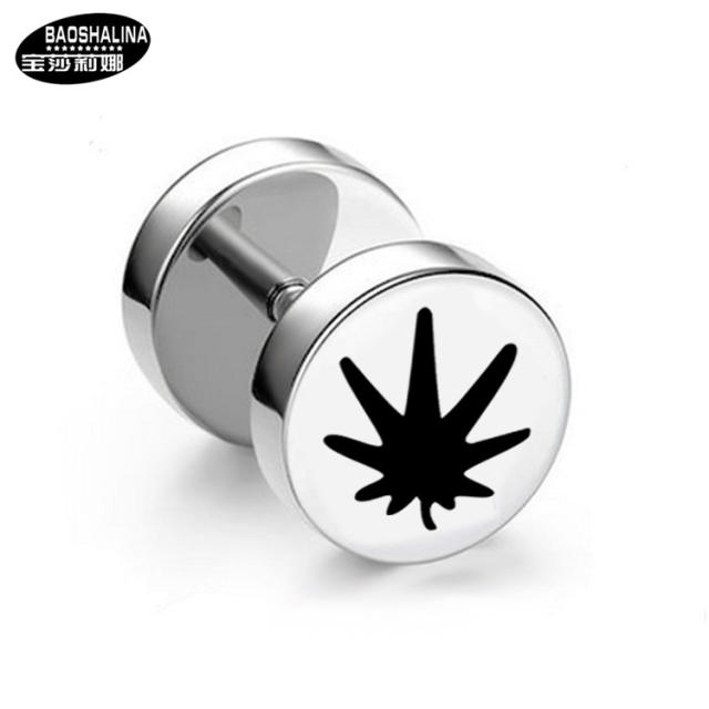 Pentagram titanium dumbbell black earings