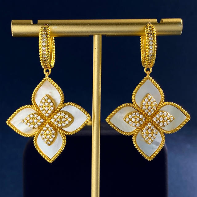 Classic rhinestone clover colorful dangle earrings