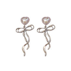INS design diamond heart bow dangle earrings