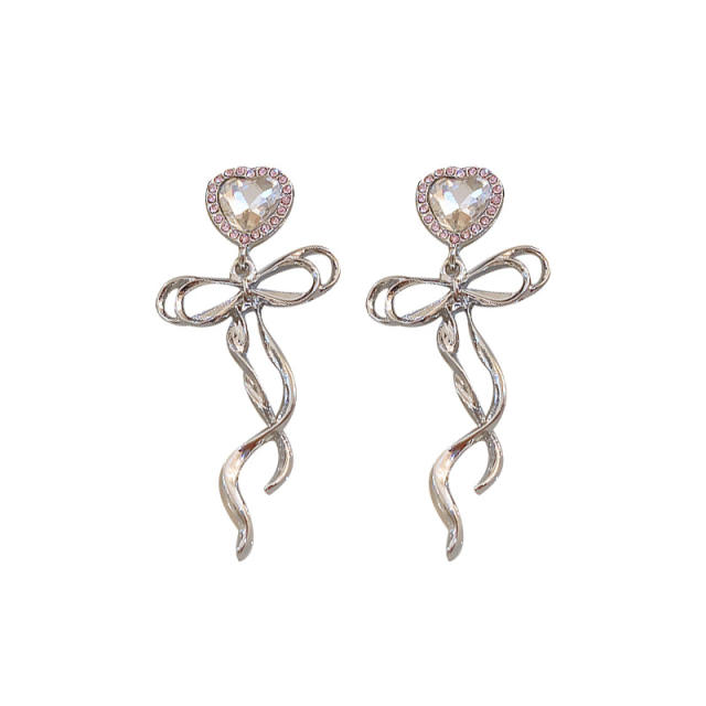 INS design diamond heart bow dangle earrings