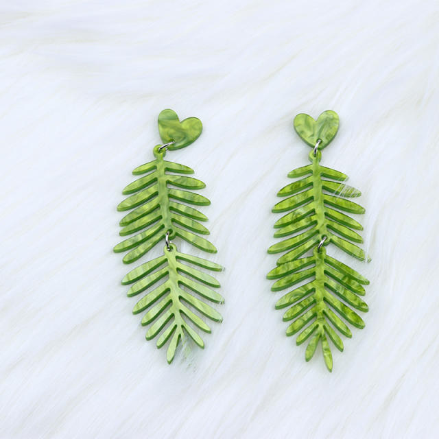 Boho colorful acrylic leaf dangle earrings