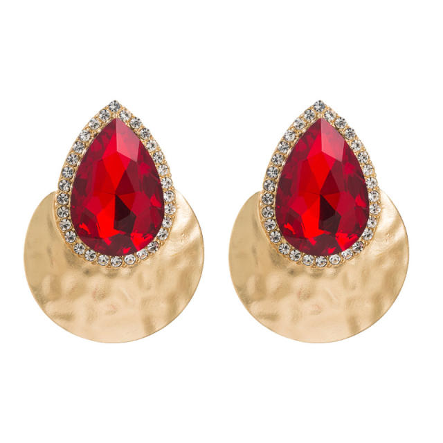 Dropped glass crystal metal feeling ear studs