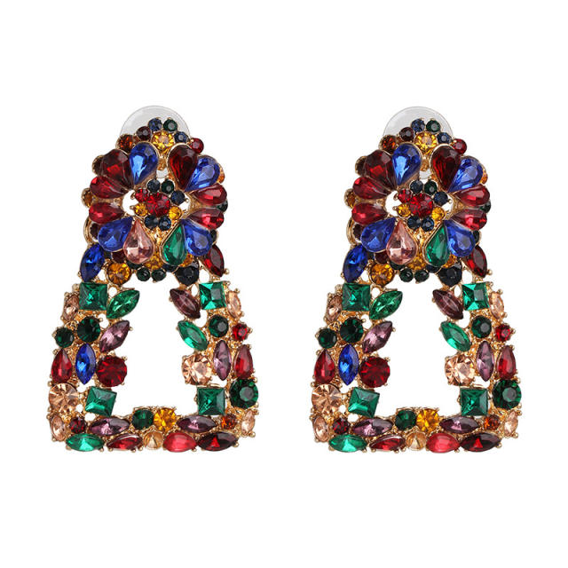 Geometric shape glass crystal statement dangle earrings