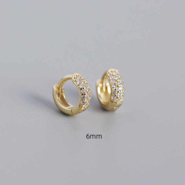 S925 three line cubic zircon huggie earrings