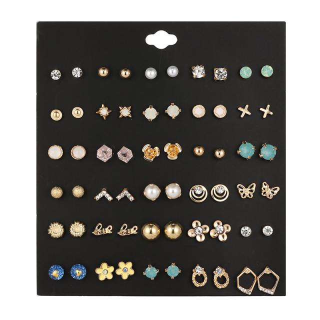pearl and flower multi element ear studs set